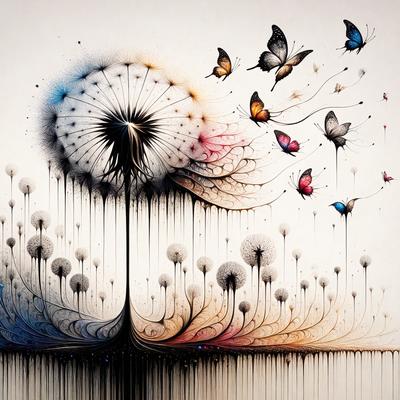 The primary subject of the image is a large, colorful, and intricately detailed flower. The flower is surrounded by a variety of butterflies, creating a vibrant and lively scene. The setting is a white background, which provides a clean and uncluttered environment for the flower and butterflies to stand out. The visual style of the image is a combination of digital art and illustration, showcasing the artist's skill in creating a realistic and visually appealing representation of the flower and butterflies. The colors and mood of the image are predominantly warm and cheerful, with the flower and butterflies serving as symbols of beauty, life, and freedom.